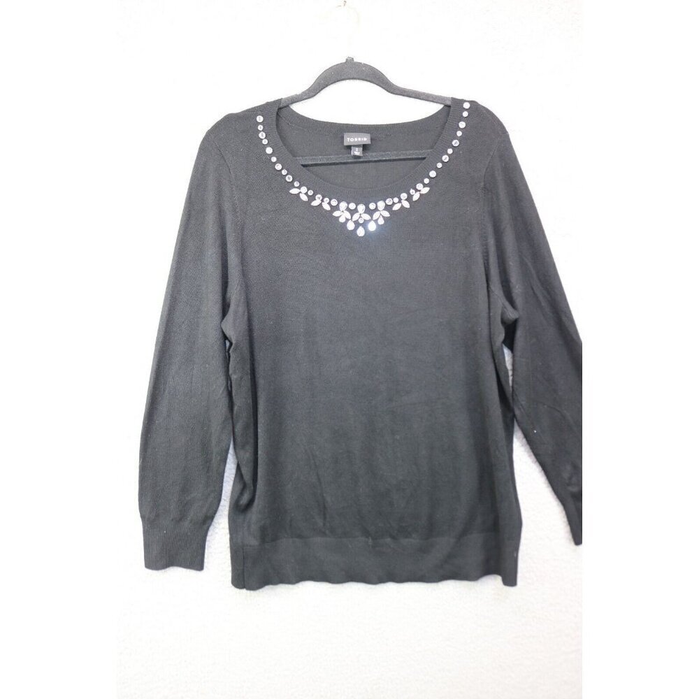 Torrid Embellished Collar Black Sweater-Size 2X